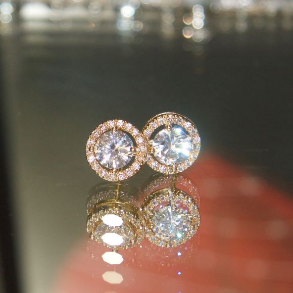 14kt Gold Dipped Swarovski Studs in Halo Setting - Picture 7 of 8